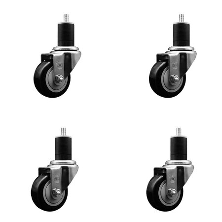 Service Caster 3'' Black Poly Wheel Swivel 1-3/4'' Expanding Stem Caster Set, 4PK SCC-EX20S314-PPUB-BLK-134-4